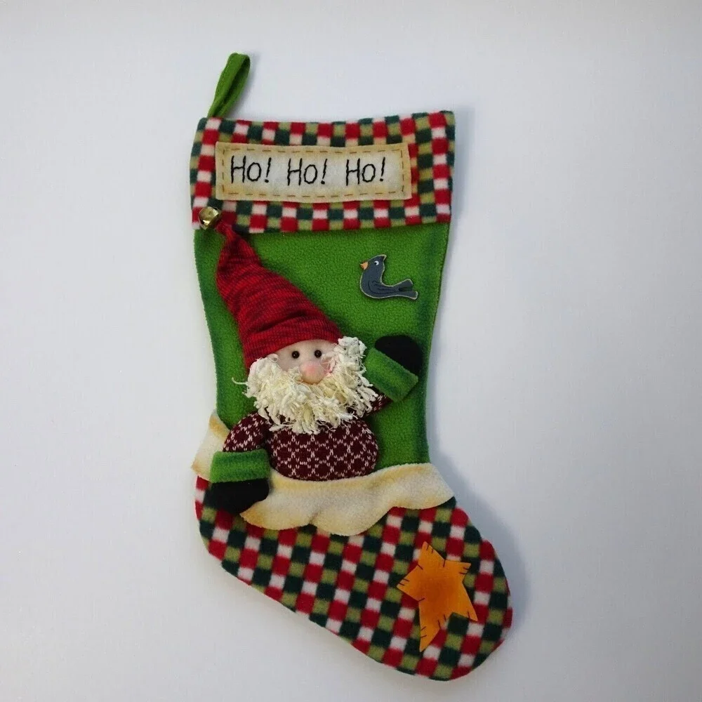 Clearance💎5/$25 Santa Clause 3D Christmas Stocking Holidays Decor Green Red 18